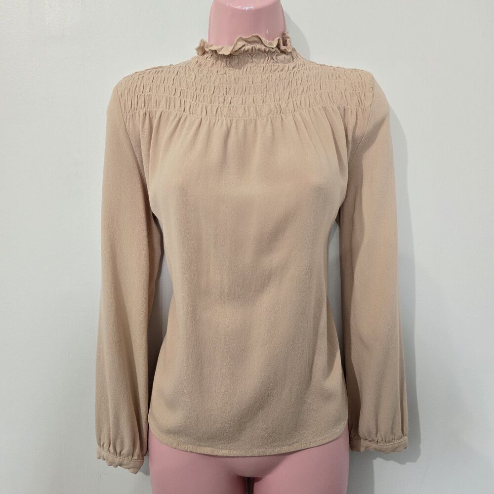 Roolee - Size S - Blouse - Cinched Long Sleeve Turtleneck Ruched - Beige